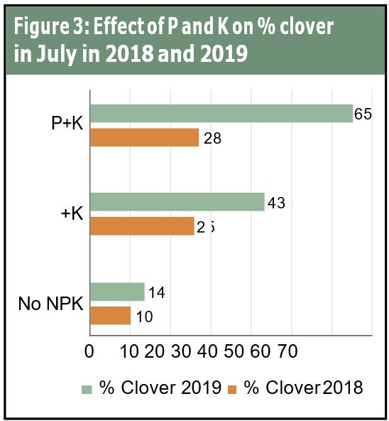 Figure 3. Effect of P and K on percent clover